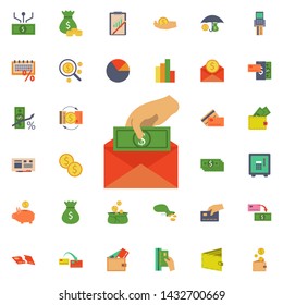 hand puts money in an envelope icon. Universal set of banking for website design and development, app development