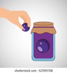 hand puts plum jar jam vector illustration eps 10