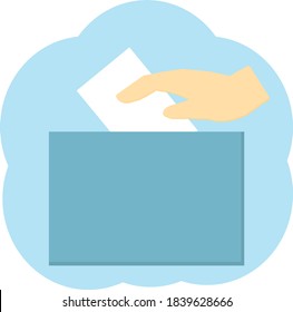 hand puts the vote in the ballot box in vector flat style. icon, banner, card, poster. elections
