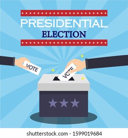 Hand puts vote paper into vote box.Vector illustration.