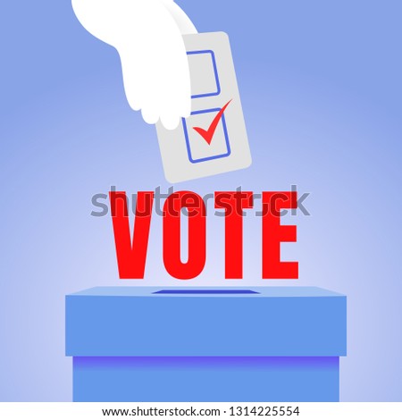 Hand puts voting ballot in ballot box. Voting and election concept. Make a choice image. Vote illustration. 