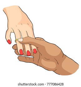 hand puts the wedding ring on the other hand  vector illustration