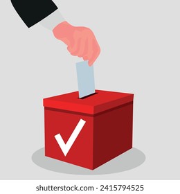 Hand, die die Stimmzettel in die Wahlbox auf hellem Hintergrund setzt