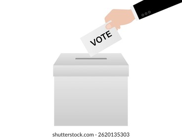 Hand Putting Ballot Paper or Voting Paper into ฺBallot Box. Election Concept. Vector Illustration.