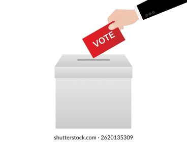 Mão Colocando Papel de cédula ou Votação  ฺUrna. Conceito de Eleição. Ilustração de vetor.