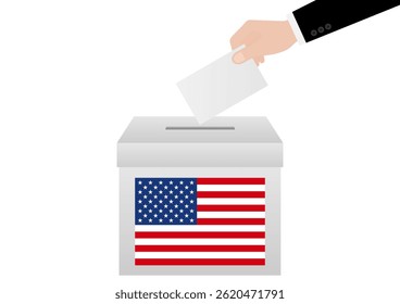 Hand Putting Ballot Paper or Voting Paper into ฺBallot Box. Presidential Election in the USA. Election Concept. Vector Illustration.