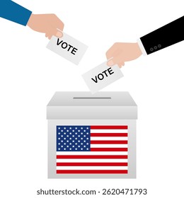 Hand Putting Ballot Paper or Voting Paper into ฺBallot Box. Presidential Election in the USA. Election Concept. Vector Illustration.