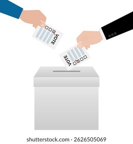 Mão Colocando Papel de cédula ou Votação  ฺUrna. Conceito de Eleição. Ilustração de vetor.