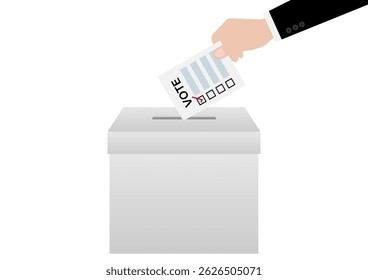 Hand Putting Ballot Paper or Voting Paper into ฺBallot Box. Election Concept. Vector Illustration.