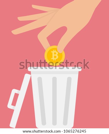 Hand putting bitcoin into a trash can