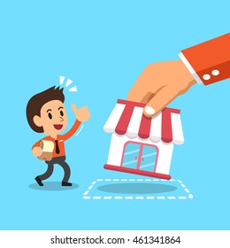 Hand putting business store to businessman