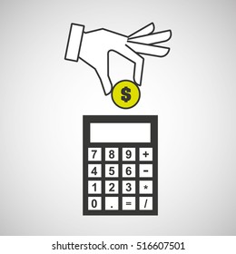 hand putting calculator finance money vector illustration eps 10