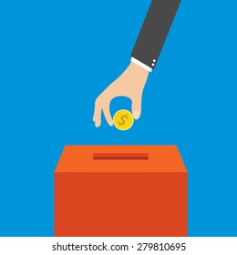 hand putting coin in the box, vector