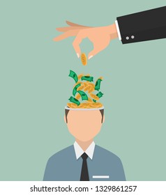 Hand putting coin in the head