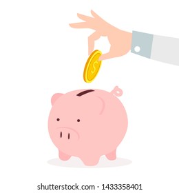 hand putting coin a Piggy bank  savings concept