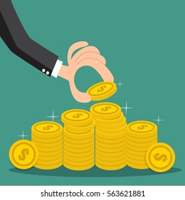 Hand putting coin , Saving money - vector illustration.