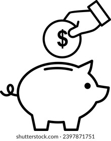 Entrega de moneda en dólares a un banco de cerdo, concepto de ahorro e inversión financiera, negocio de gestión de dinero, ilustración de vectores