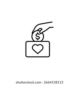 Hand Putting Dollar Coin Into Donation Box With Heart Symbol