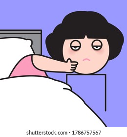 Girl’s Hand Putting Down Her Own Tired Sleepy Head On Table Before Sleeping Concept Card Character illustration
