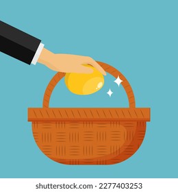 hand putting a golden egg in a basket