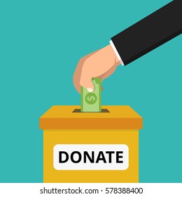 Hand Putting Money Donation Box Flat Stock Vector (Royalty Free) 575829175