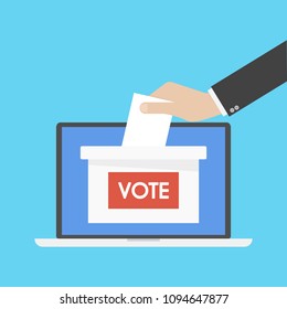 Hand putting paper in the ballot box. Voting concept.
