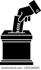 Hand, die Papier in die Wahlurne steckt. Abstimmungskonzept.Abstimmungskonzept im Flachstil