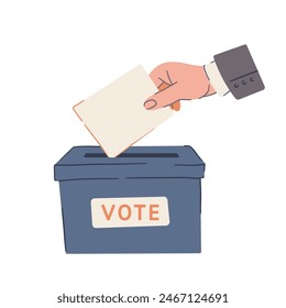 Hand Putting Paper in Ballot Box. Voting Concept Isolated on White Background. Flat Vector Illustration of Election and Democracy