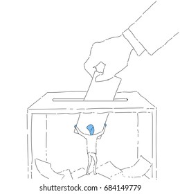 Hand Putting Paper In Ballot Box During Voting Vector Illustration
