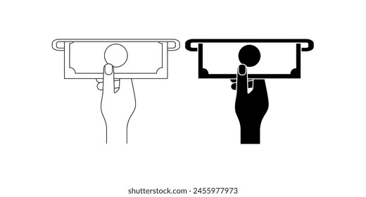 hand putting stack cas money in atm icon