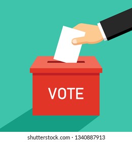 Hand putting vote into ballot box, Election concept, Simple flat colorful design for web site, logo, app, UI, Vector illustration