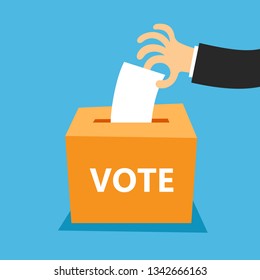 Hand putting vote into ballot box, Election concept, Simple flat colorful design for web site, logo, app, UI, Vector illustration
