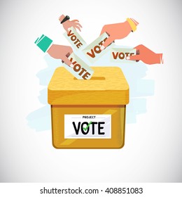 Hand Putting Vote Into Box. Voting and democracy concept - vector illustration