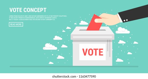 Hand putting a voting ballot in a slot of box