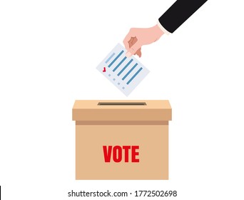 Hand putting voting blanc paper in vote box, ballot campaign. Vector isolated illustration