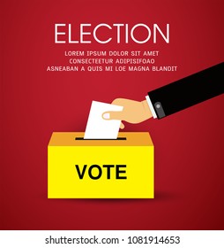 hand putting voting paper in the ballot box , election , voting ballot in a slot of box