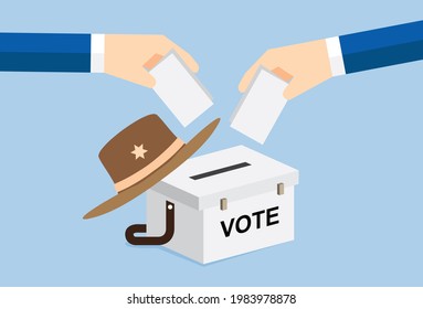 Hand putting voting paper in ballot box, Vector illustration in flat style