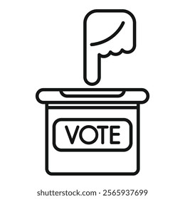 Hand putting voting paper in the ballot box line icon, election concept
