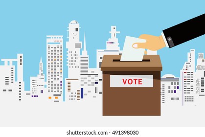  hand putting voting paper in the ballot box , In big cities