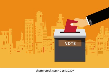  hand putting voting paper in the ballot box , In big cities