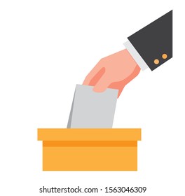 hand putting voting paper in box flat symbol illustration vector