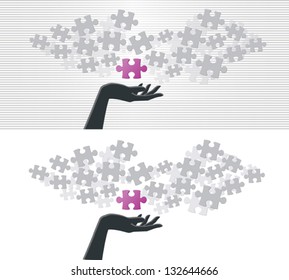 Hand and puzzle