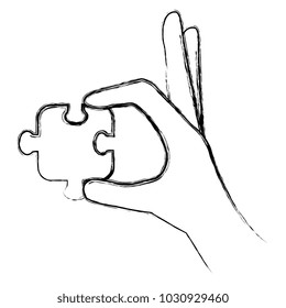 hand with puzzle game piece icon