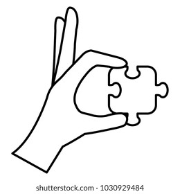 hand with puzzle game piece icon