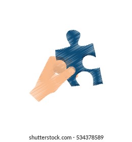 hand with puzzle piece icon vector illustration graphic design