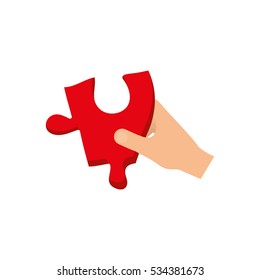 hand with puzzle piece icon vector illustration graphic design