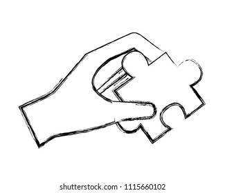 hand with puzzle piece isolated icon