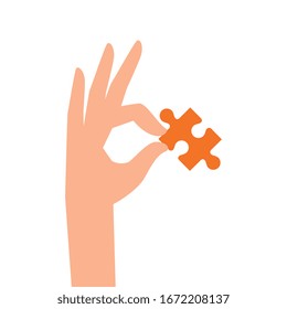 hand with puzzle piece isolated icon vector illustration design