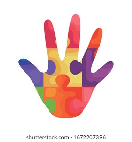 mano de piezas de puzzle iconos vectorial diseño