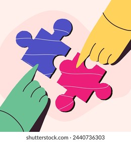 Hand Puzzle Pieces Interaction Illustration